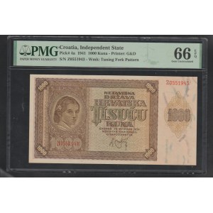 Chorvátsko, 1000 kun, rok 1941, 66 drahokamov Unc