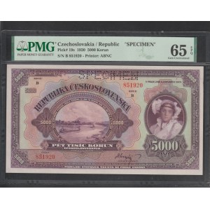 Czechoslovakia, 5000 Korun, 1920 year, 65 Gem uncirculated, Specimen