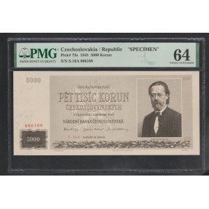 Czechoslovakia, 5000 Korun, 1945 year, 64 Choice Uncirculated, Specimen