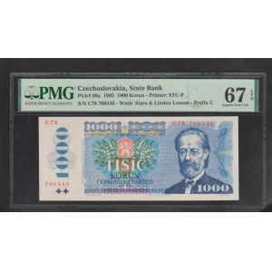 Československo, 1000 korún, rok 1985, 67 Superb Gem Unc