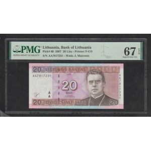 Litva, 20 Litu , rok 2007, 67 Superb Gem Unc
