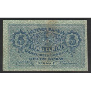 Lituania , 5 Centai , anno 1922