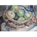 Alfred Lenica, Still life with a bouquet of flowers and fruit