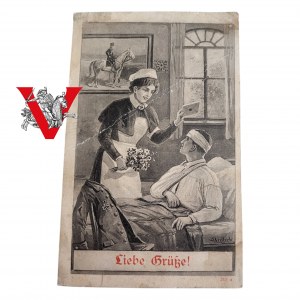 Wounded Soldier with Nurse, Gierłatowice 1915, Censored, Stamped