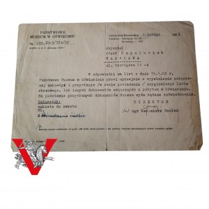 Państwowe Muzeum w Oświęcimiu Pismo do Byłego Więźnia, Józef Kapelusiak
