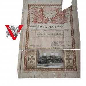 68 Infantry Regiment 10 Greater Poland Rifles, Certificate of Non-Commissioned Officer School with Photo, Signature of Regimental Commander , 1932