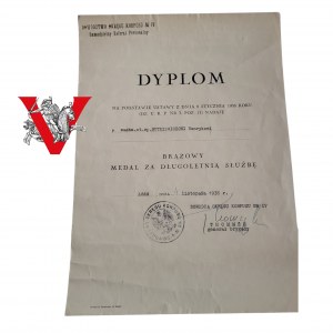 Dyplom Medalu Za Długoletnią Służbę, Nadanie Wojskowe , Wachmistrz, Podpis generała Thommee