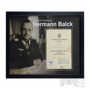 WW2 Third Reich German KVK Award with Swords 2nd Class - Signature - General der Panzertruppe Herman Balack.