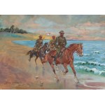 Jerzy KOSSAK (1886-1955), Patrol ułanów nad brzegiem morza (1945)