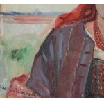 Wincenty WODZINOWSKI (1866-1940), Zamyślona - krakowianka na tle pejzażu