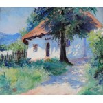 Autor nieznany (XX w.), Słoneczny pejzaż z chatą (1945)