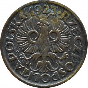 II RP, 5 groszy 1923 12/IV SW 24, PAMIĄTKOWE, wizyta prezydenta Wojciechowskiego w Mennicy