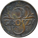 II RP, 5 groszy 1923 12/IV SW 24, PAMIĄTKOWE, wizyta prezydenta Wojciechowskiego w Mennicy