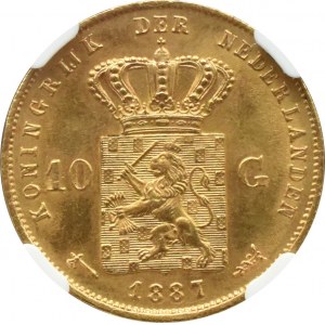 Kingdom of the Netherlands, Willem III, 10 guilders 1887, Utrecht, NGC MS62