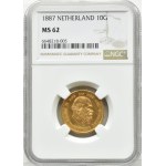 Kingdom of the Netherlands, Willem III, 10 guilders 1887, Utrecht, NGC MS62