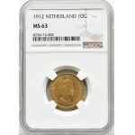 Kingdom of the Netherlands, Wilhelmina, 10 guilders 1912, Utrecht, NGC MS63