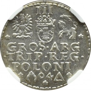 Zygmunt III Waza, trojak 1594, Malbork, NGC MS62