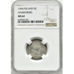 Zygmunt III Waza, trojak 1594, Malbork, NGC MS62