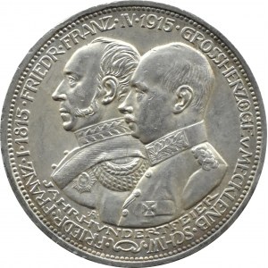 Niemcy, Meklemburgia-Schwerin 3 marki 1915 A, Berlin, RZADKIE i PIĘKNE