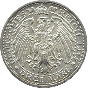 Germany, Mecklenburg-Schwerin 3 marks 1915 A, Berlin, RARE and BEAUTIFUL