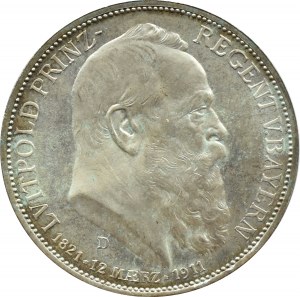Germany, Bavaria, Luitpold 3 mark 1911 D, Munich, UNC