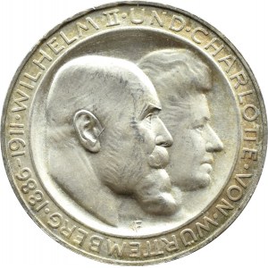 Niemcy, Wirtembergia, Wilhelm i Charlotte, 3 marki 1911 F, Stuttgart, UNC