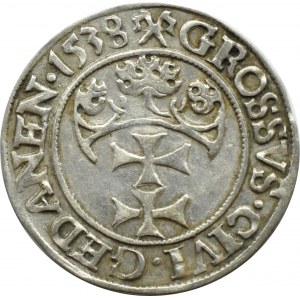 Sigismund I the Old, city penny 1538 PRVS, Gdansk VERY nice