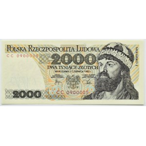 PRL, Mieszko I, 2000 złotych 1982, seria CC, SUPER NUMER, UNC