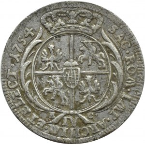 Auguste III Saxon, ERREUR IV au lieu de VI, six pence 1754 EC, Leipzig, RARE