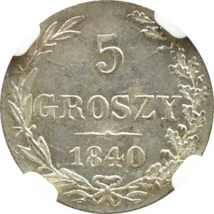 Russian Partition, Nicholas I, 5 groszy 1840 MW, Warsaw, NGC MS62