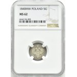 Zabór Rosyjski, Mikołaj I, 5 groszy 1840 MW, Warszawa, NGC MS62