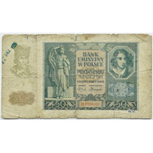 General Government, 50 zloty 1940, series D, FALSE, VERY RARE