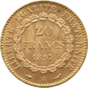 France, Republic, 20 francs 1897 A, Paris, Genius