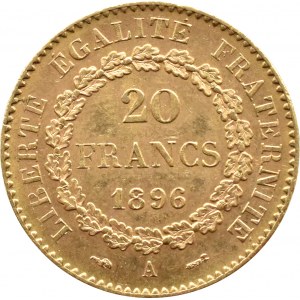 France, Republic, 20 francs 1896 A, Paris, Genius