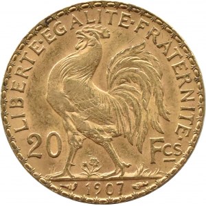 France, Republic, 20 francs 1907 Rooster, Paris