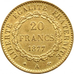 Francja, Republika, 20 franków 1877 A, Paryż, Geniusz