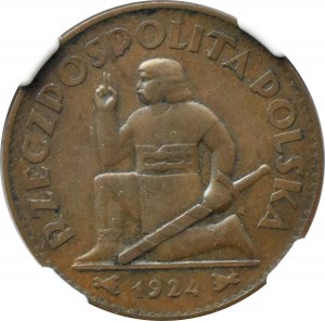 II RP, 50 złotych 1924, Klęczący Rycerz - PRÓBA, Warszawa, NGC MS62