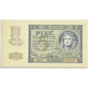 Generalna Gubernia, 5 złotych 1940, seria A, PMG 58, RZADKIE (9)