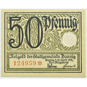 Wolne Miasto Gdańsk, 50 fenigów (pfennig) 1919, kolor zielony, PMG 65 EPQ