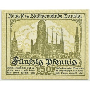 Wolne Miasto Gdańsk, 50 fenigów (pfennig) 1919, kolor zielony, PMG 65 EPQ