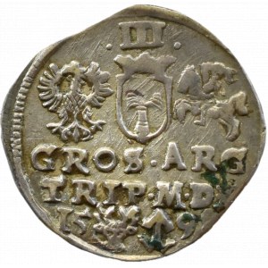 Sigismond III Vasa, trojak 1598, Vilnius, CHALECKI et TÊTE DE LA VAGUE, HYBRYDA STEMPLI