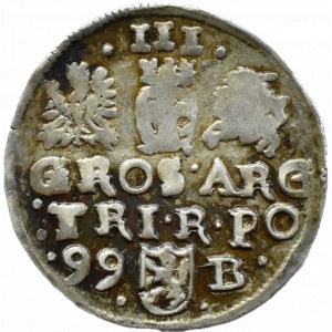 Sigismond III Vasa, trojak 1599, Bydgoszcz, lettre B sur le côté droit