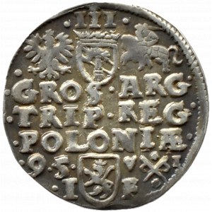 Sigismund III Vasa, trojak 1595 with letters V I (Walenty Jahns), Poznań