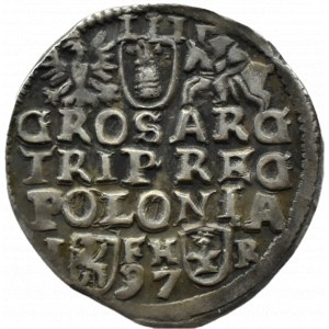Sigismond III Vasa, trojak 1597, Poznań, date abrégée sans marque de mincar