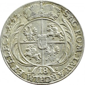 August III Sas, ort (18 groszy) 1755 EC, szerokie popiersie, Lipsk