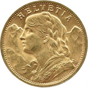 Szwajcaria, Heidi, 20 franków 1908 B, Berno, UNC
