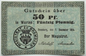 Bromberg/Bydgoszcz, Gutschein 50 pfennig 1916, variety 1.