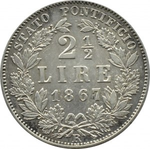 Ecclesiastical State, Pius IX, 2 1/2 lira 1867, Rome RARE
