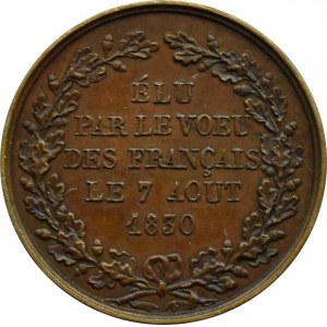 Francja, Ludwik Filip I, żeton proklamacyjny 1830, sygn. Barre
