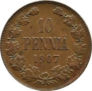 Finland, Nicholas II, 10 penniä 1907, Helsinki
